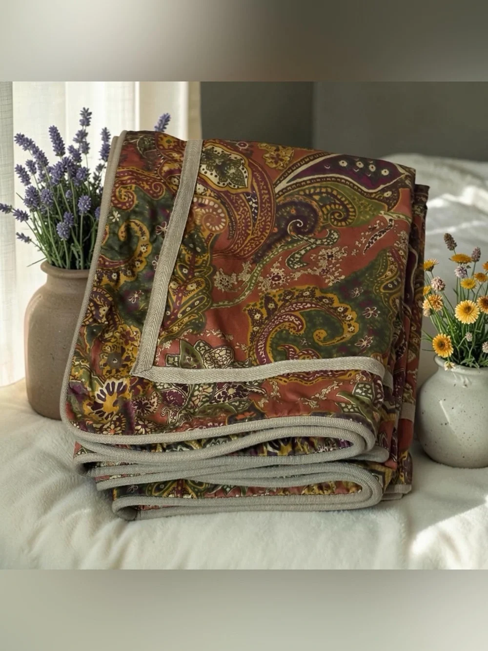 2 Chaps Ralph Lauren Chandler Paisley Pillow Shams King Rust Green Gold Floral